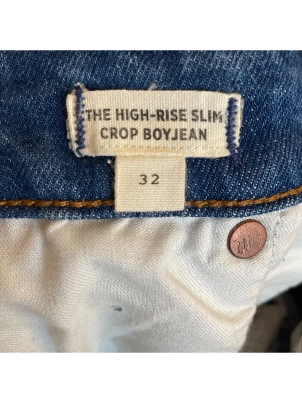 Madewell Distressed High Rise Slim Crop Boyjean, 32